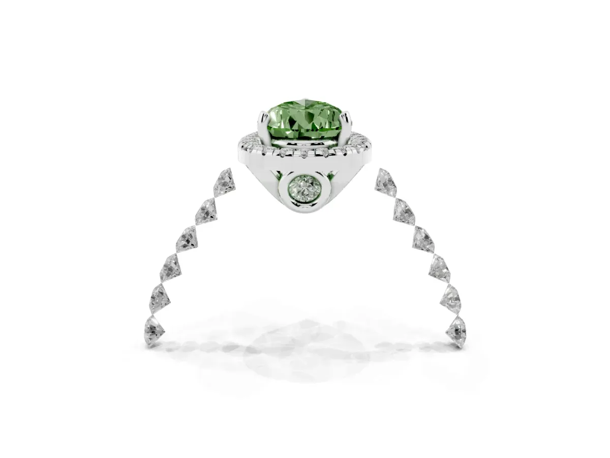 Fancy Green Pear Cut Halo Pavé Diamond Engagement Ring with Four-Prong Setting Platinum