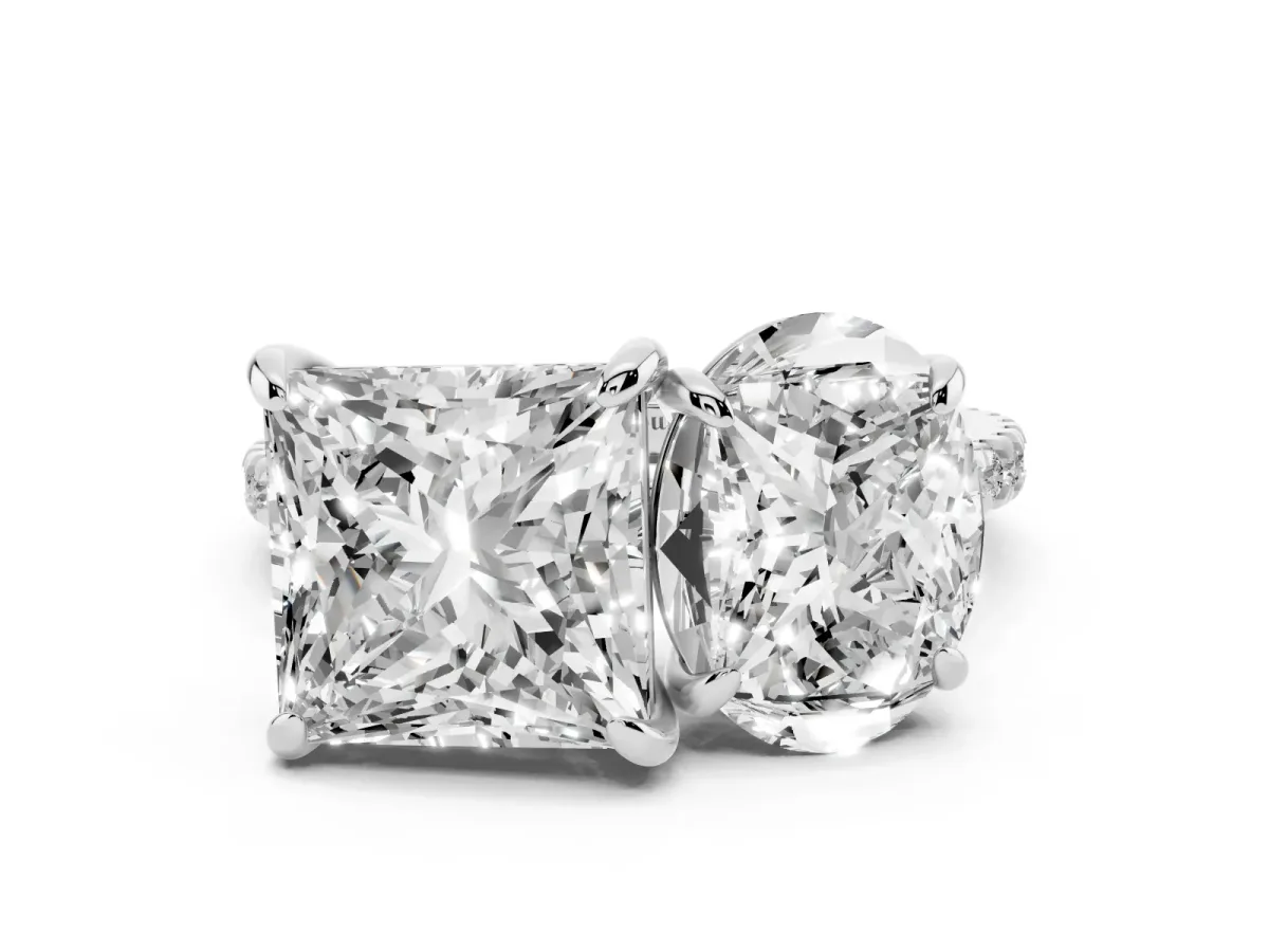 Oval and Princess Toi Moi Ring with Prong Setting and Micro Pave Band Platinum