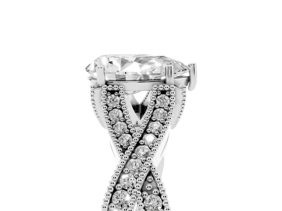 Pear Cut Cut Diamond Twisted Band with Milgrain Pave Setting and Four-Prong Setting Platinum