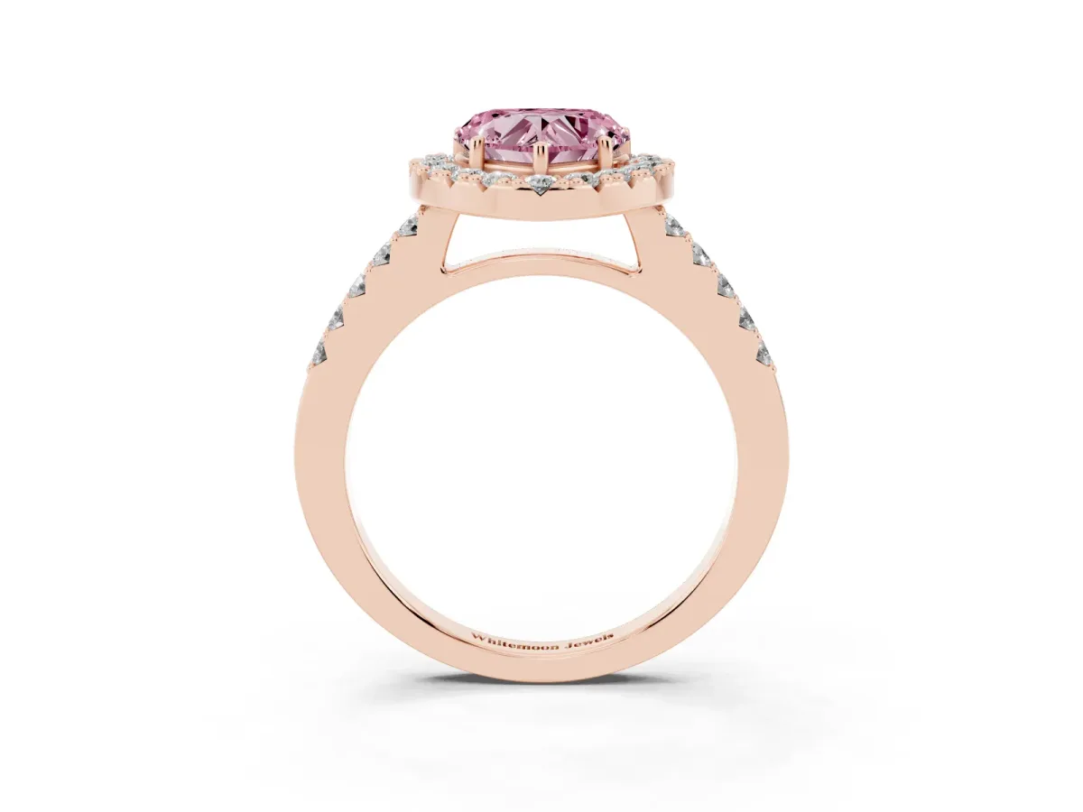 Fancy Pink Heart Cut Halo Diamond Pavé Solitaire Ring Rose gold