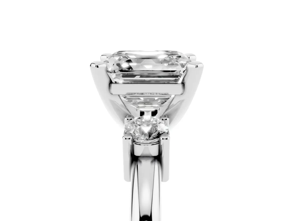 Three-Stone Asscher Cut Cut Diamond Solitaire with Prong Setting and Classic Band Platinum