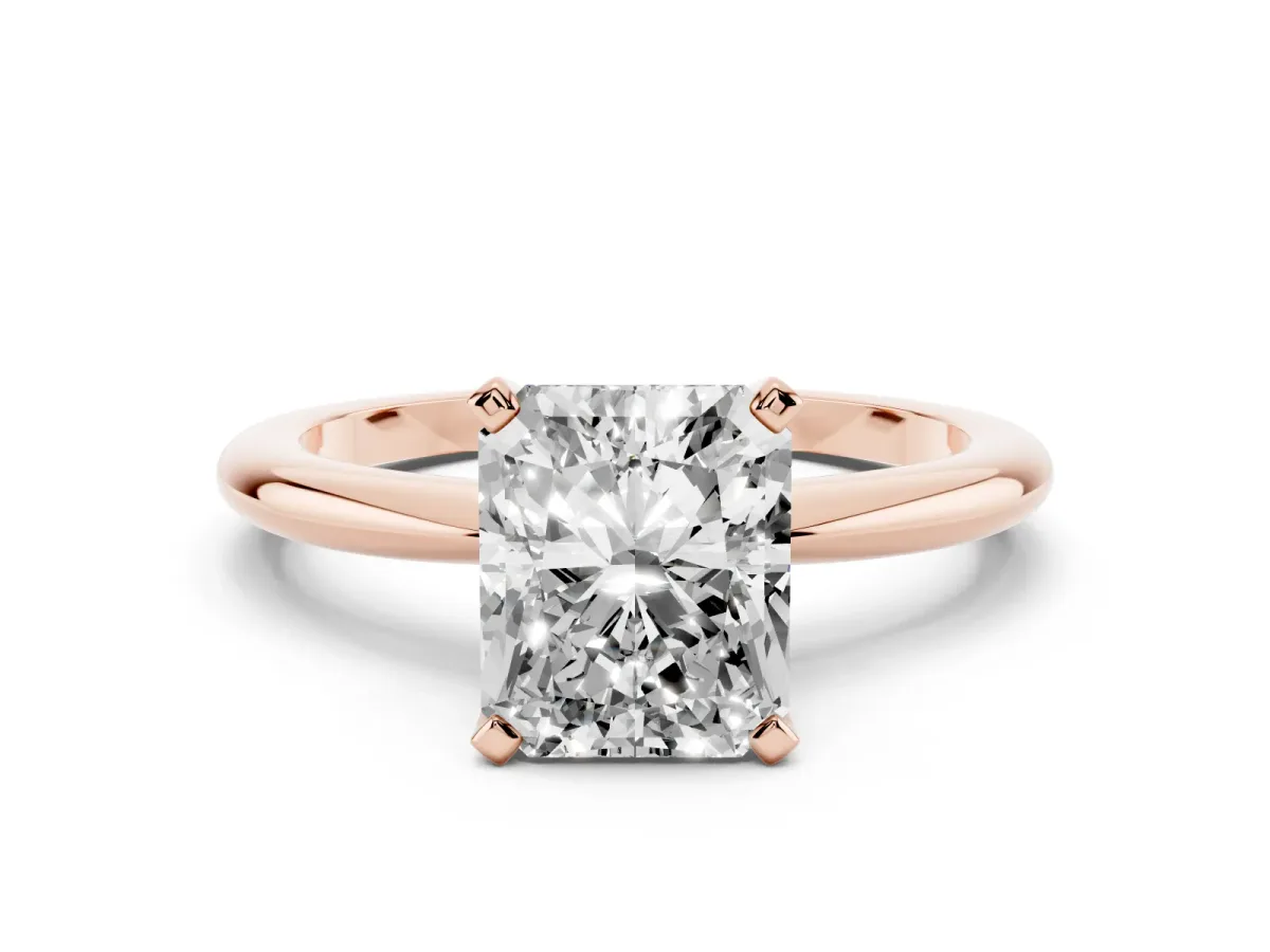 Radiant Cut Diamond Solitaire Ring with Prong Setting and Classic Band Rose gold