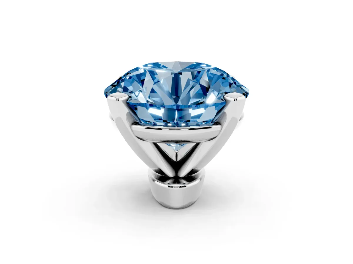 Fancy Blue Round Cut Diamond Solitaire Ring with Prong Setting and Classic Band Platinum