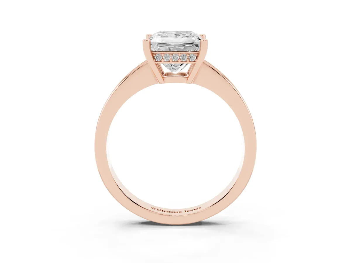 Princess Cut Solitaire Pavé Band Prong Setting Ring Rose gold
