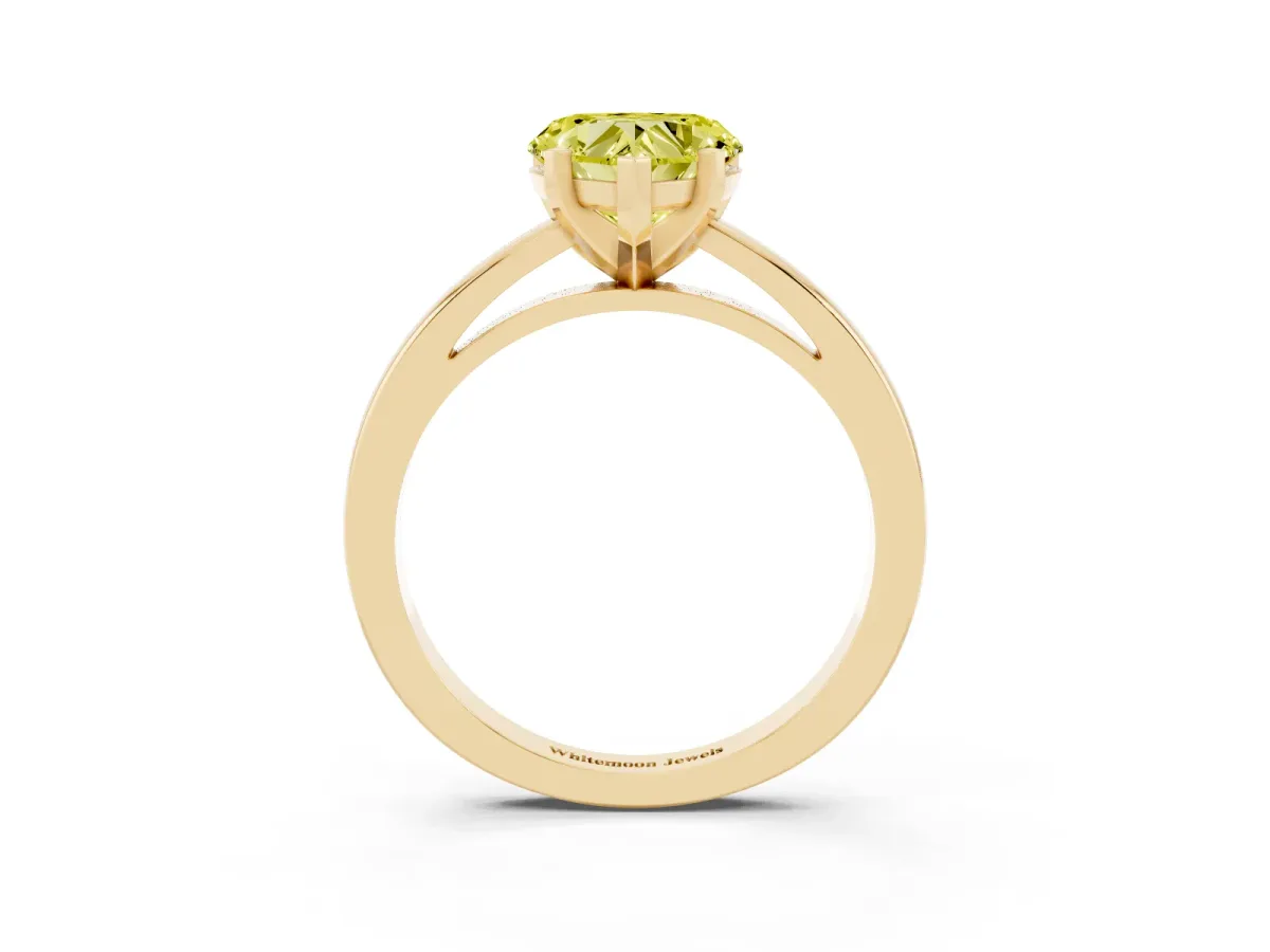 Fancy Yellow Heart Cut Solitaire Diamond Engagement Ring with Four-Prong Setting on a Classic Band Yellow gold