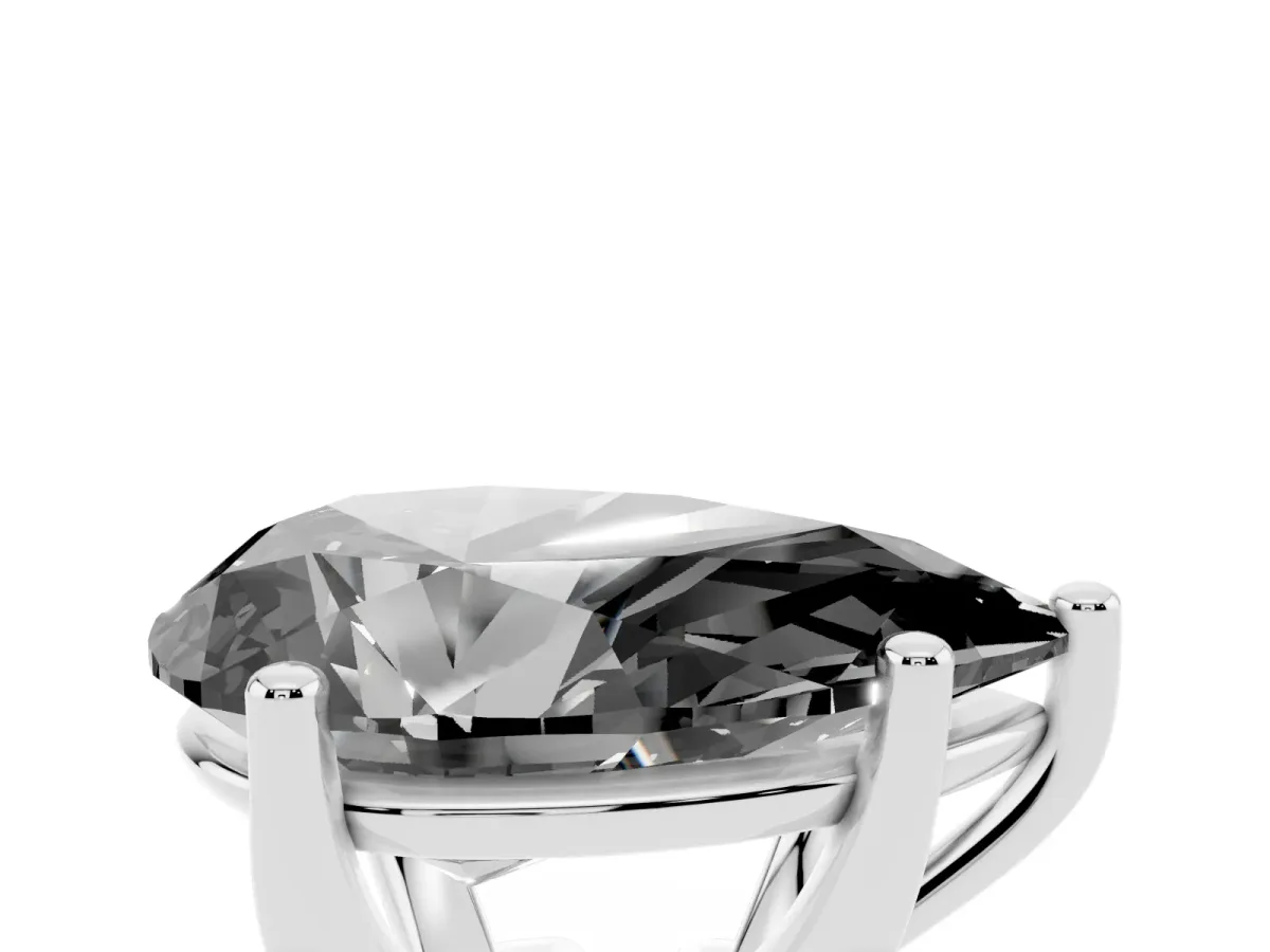 Fancy Black Pear Cut Cut Diamond Solitaire Engagement Ring with Tapered Plain Band and Four-Prong Setting Silver
