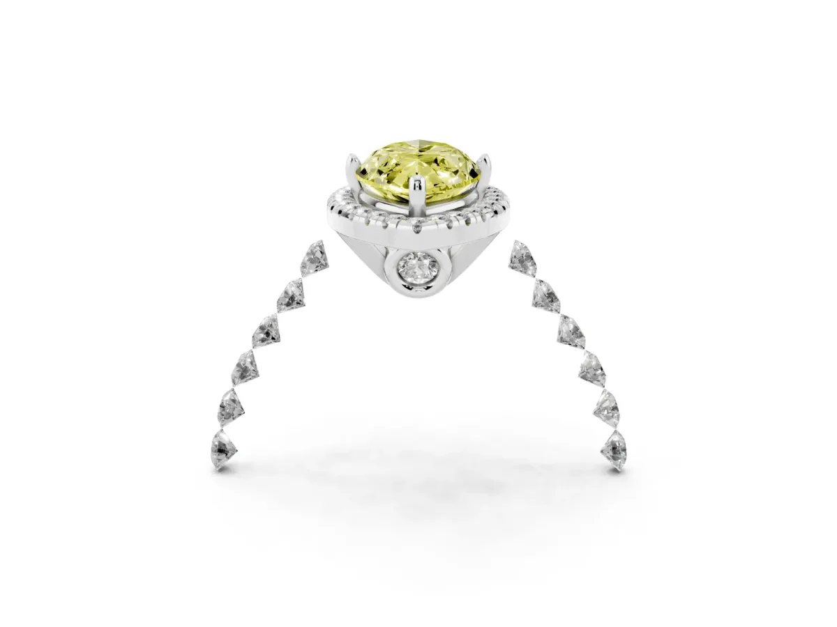 Fancy Yellow Marquise Cut Halo Pavé Diamond Engagement Ring with Four-Prong Setting Platinum
