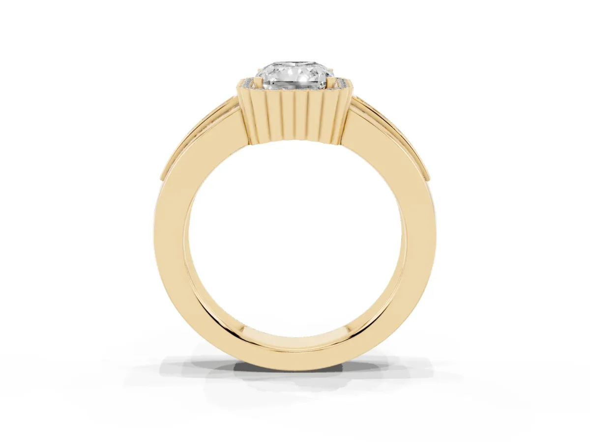 Radiant Cut Cut Halo Pave Band Four-Prong Ring Yellow gold