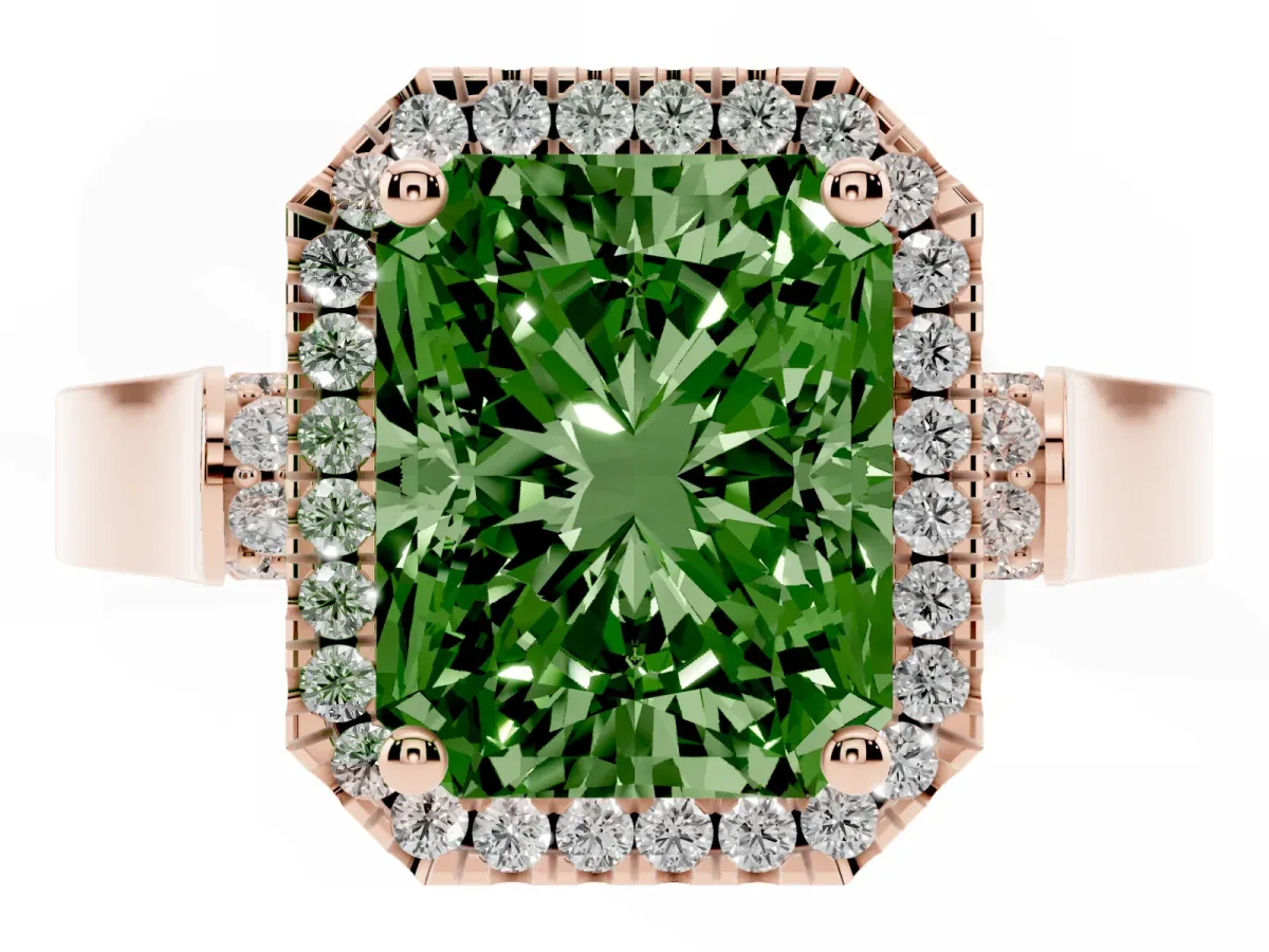 Fancy Green Radiant Cut Halo Pave Split Shank Prong Setting Ring Rose gold