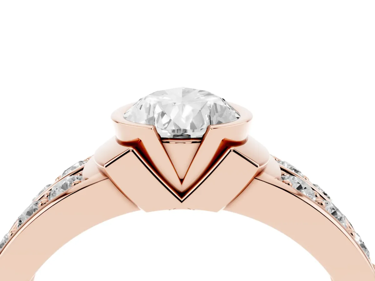 Pear Cut Brilliant Diamond Channel Set Wide Band Ring with Bezel Setting Rose gold
