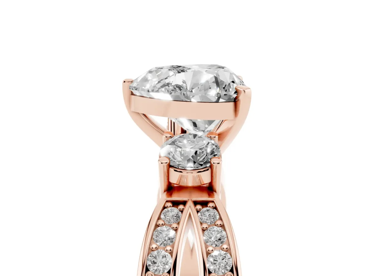 Three-Stone Heart Cut Cut Diamond Twist Band with Prong Setting Rose gold
