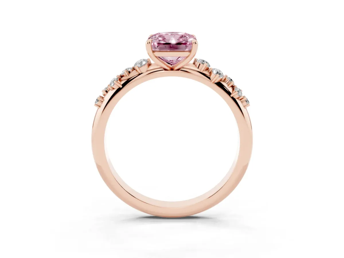Fancy Pink Radiant Cut Diamond Cluster Prong-Set Solitaire Ring Rose gold