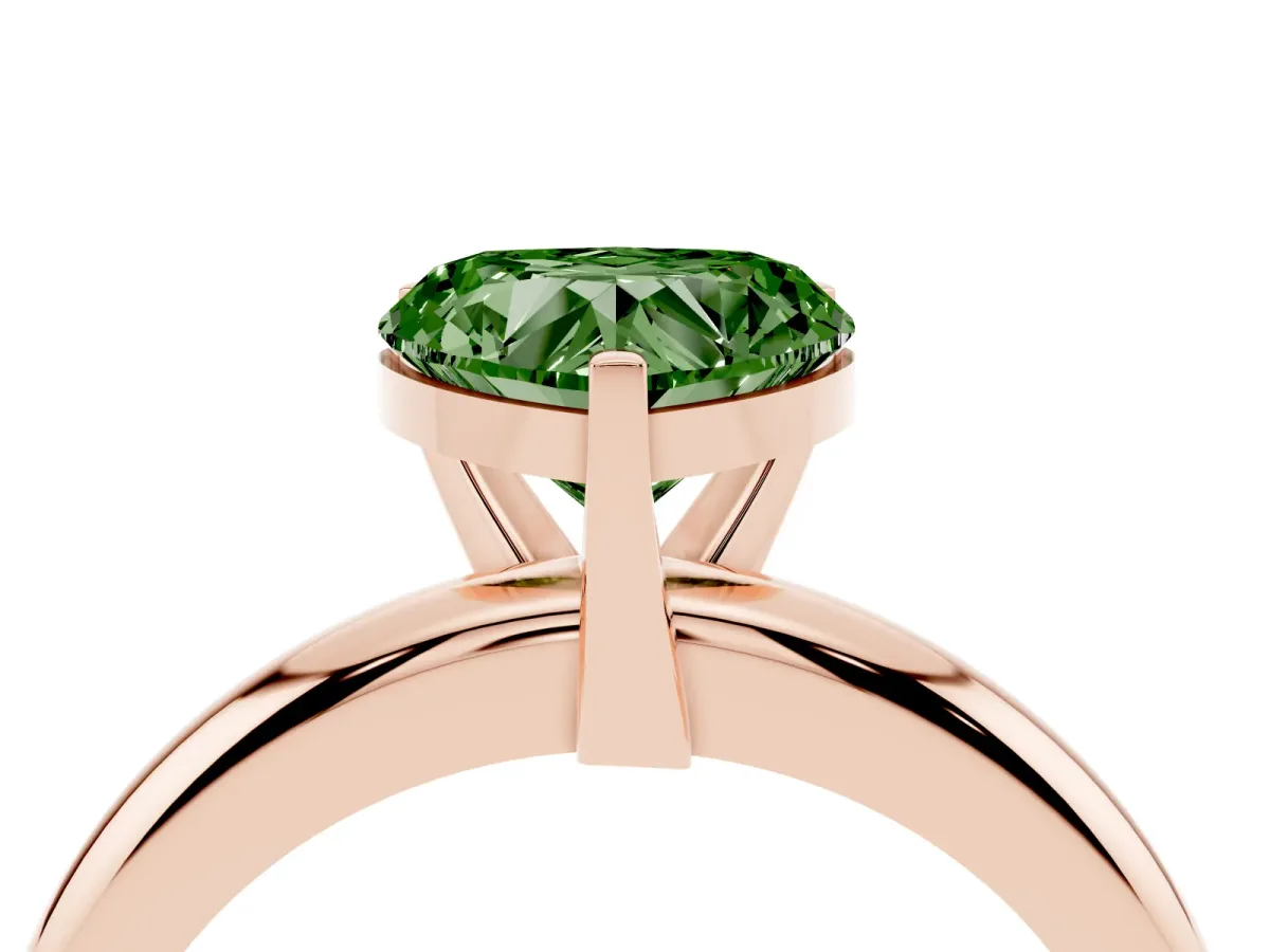 Fancy Green Heart Cut Diamond Solitaire Engagement Ring with Round Band and Four-Prong Setting Rose gold