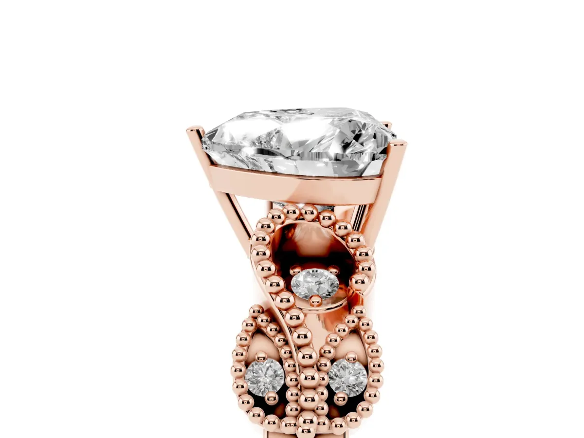 Heart Cut Solitaire Milgrain Leaf Band with Prong Setting Rose gold