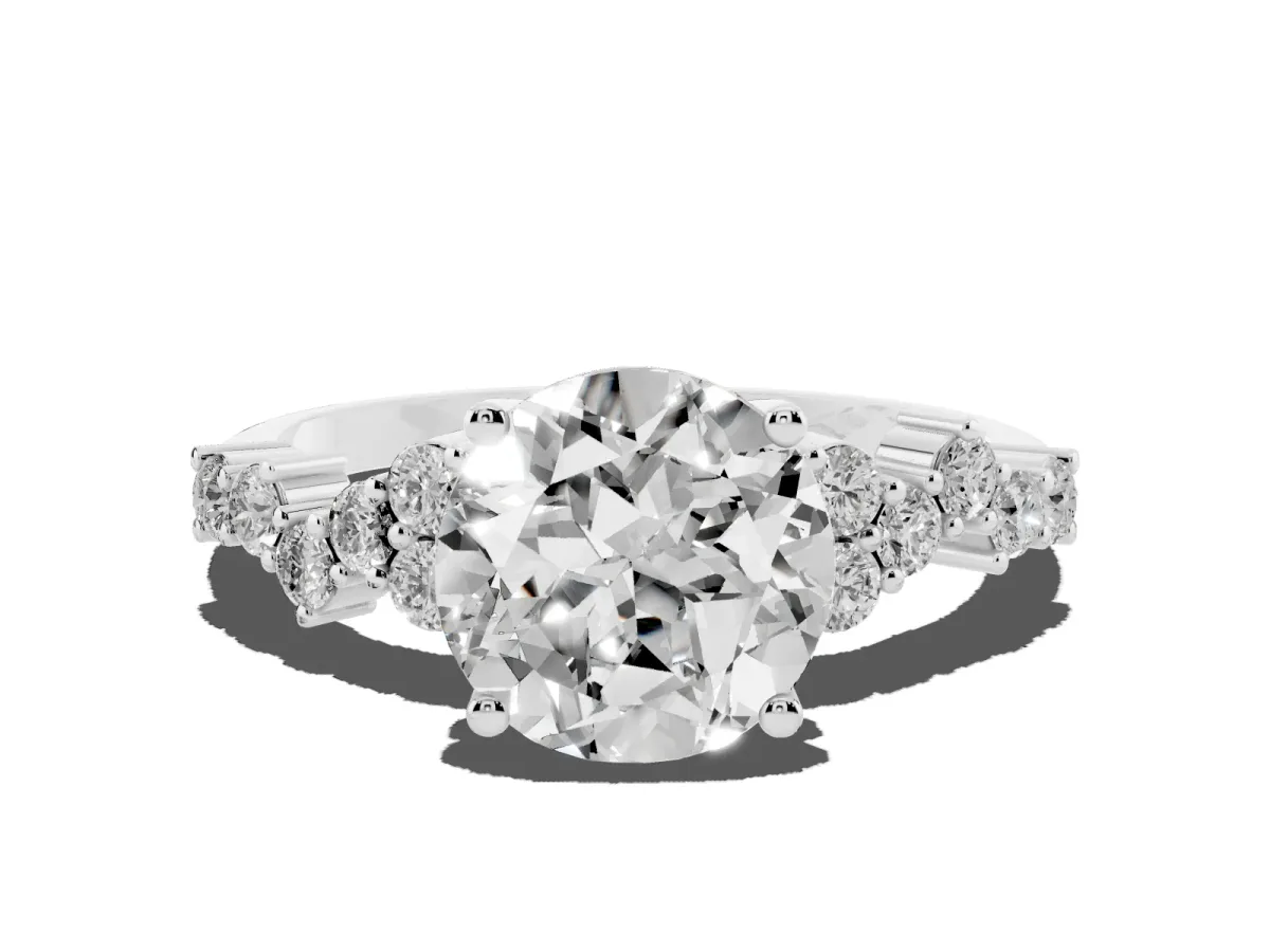 Round Cut Diamond Scattered Round Accent Ring with Prong Setting White gold