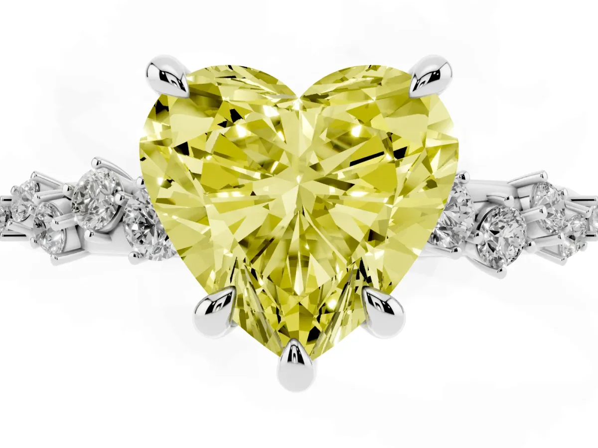 Fancy Yellow Heart Cut Cut Diamond Vine Band with Four-Prong Setting Platinum