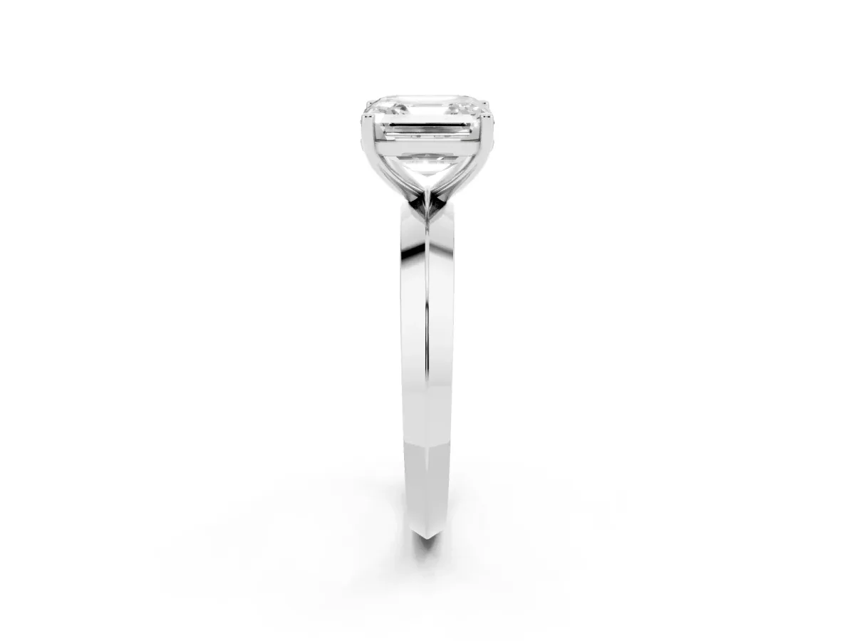 Asscher Cut Cut Solitaire Engagement Ring with Flat Band and Four-Prong Setting Silver