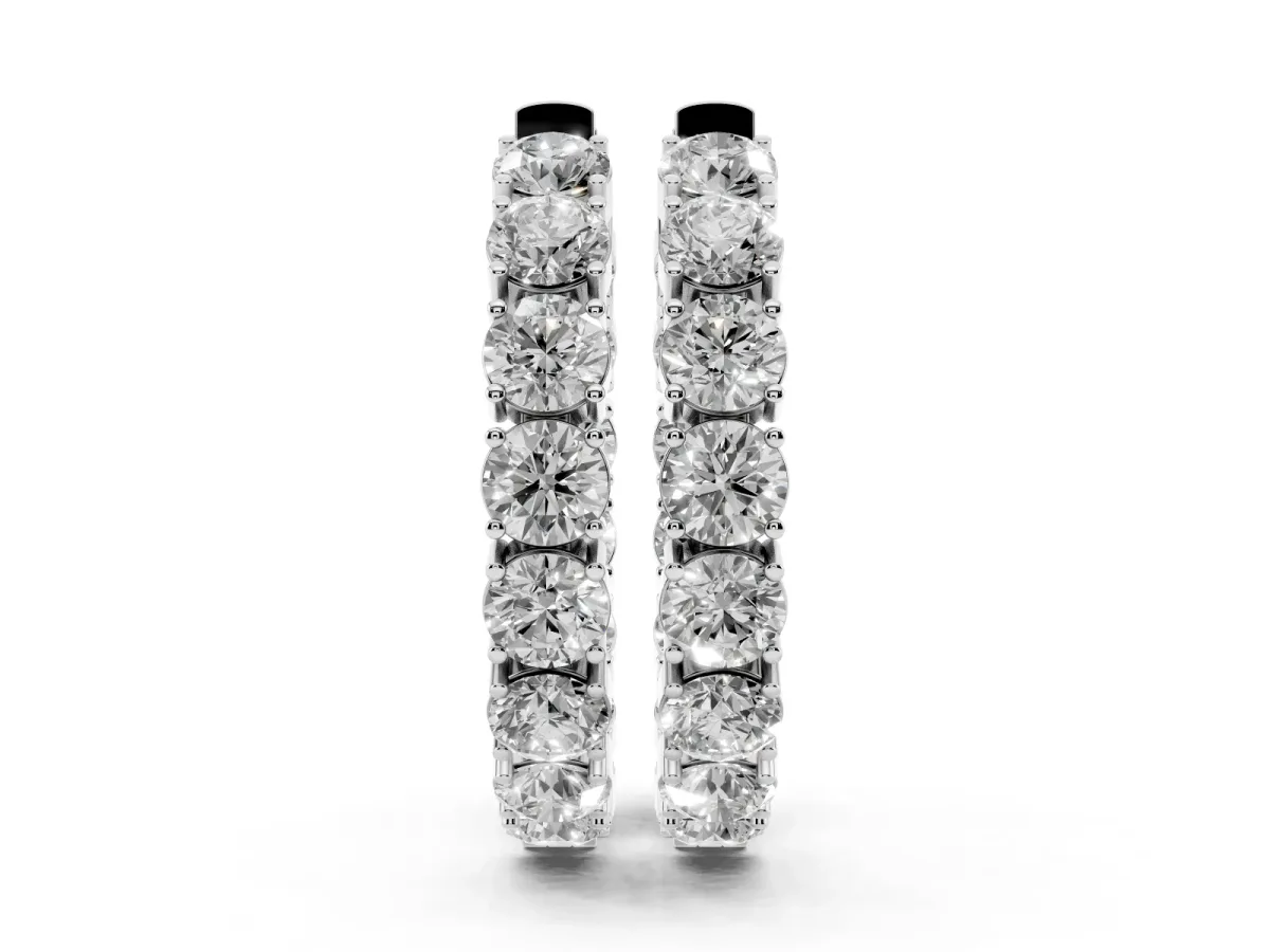 Round Cut Diamond Inside-Out Hoop Earrings with Shared Prong Setting Silver