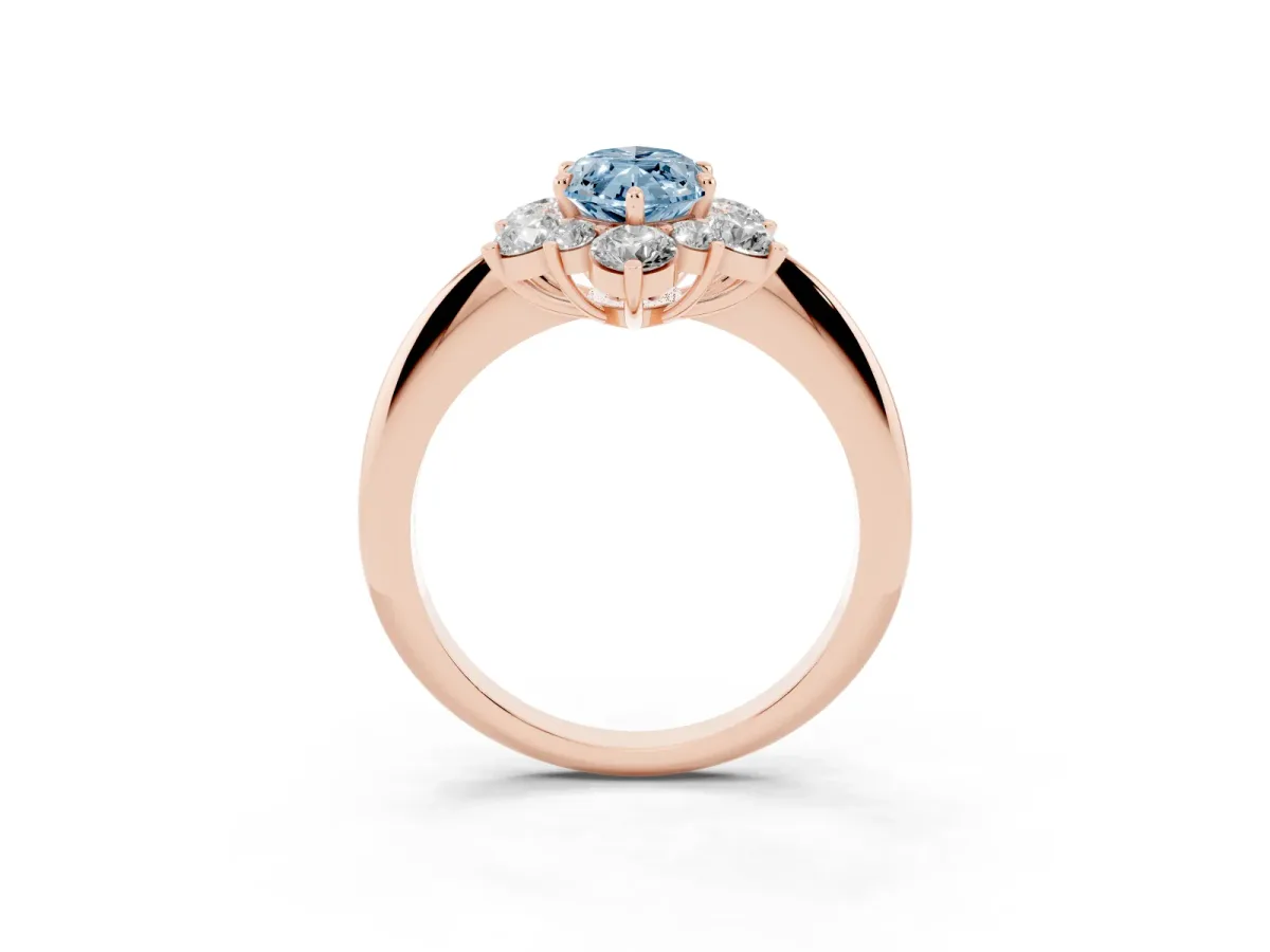 Fancy Blue Marquise Cut Diamond Cluster Halo Ring with Solitaire Band and Four-Prong Setting Rose gold
