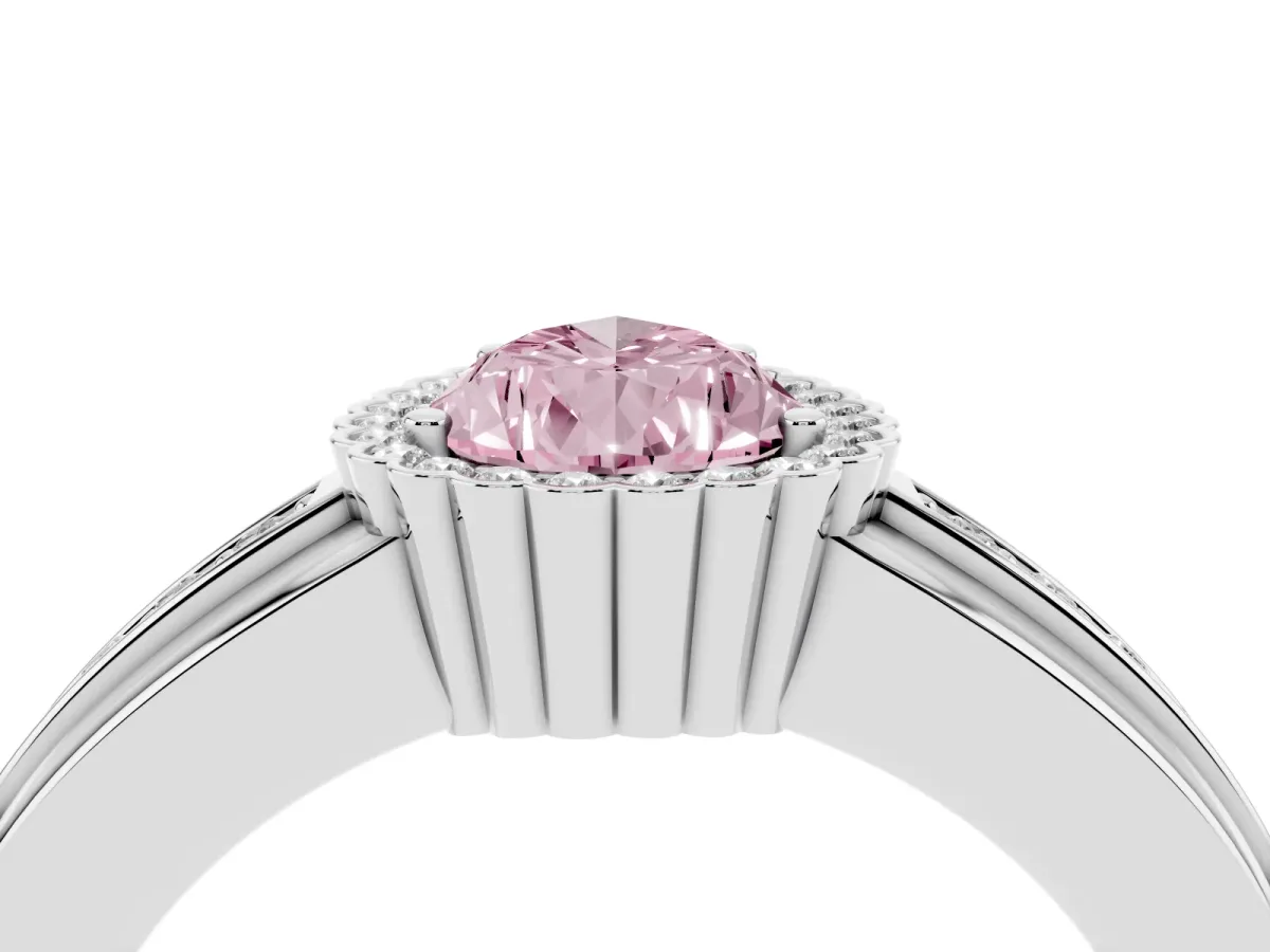 Fancy Pink Pear Cut Cut Halo Pave Band Four-Prong Ring Silver
