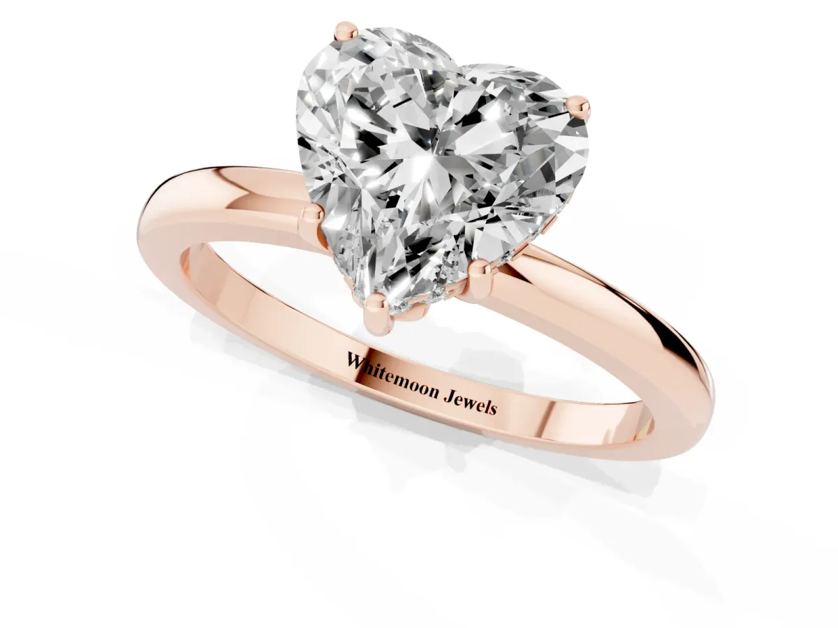 Heart Cut Solitaire Diamond Ring with Prong Setting and Plain Band Rose gold