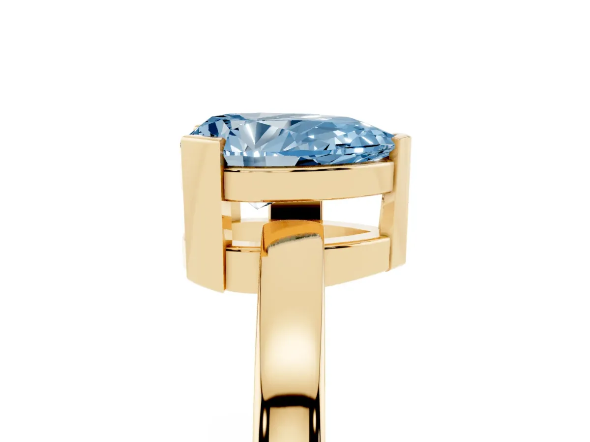 Fancy Blue Pear Cut Cut Solitaire Ring with Four-Prong Setting and Classic Band Yellow gold