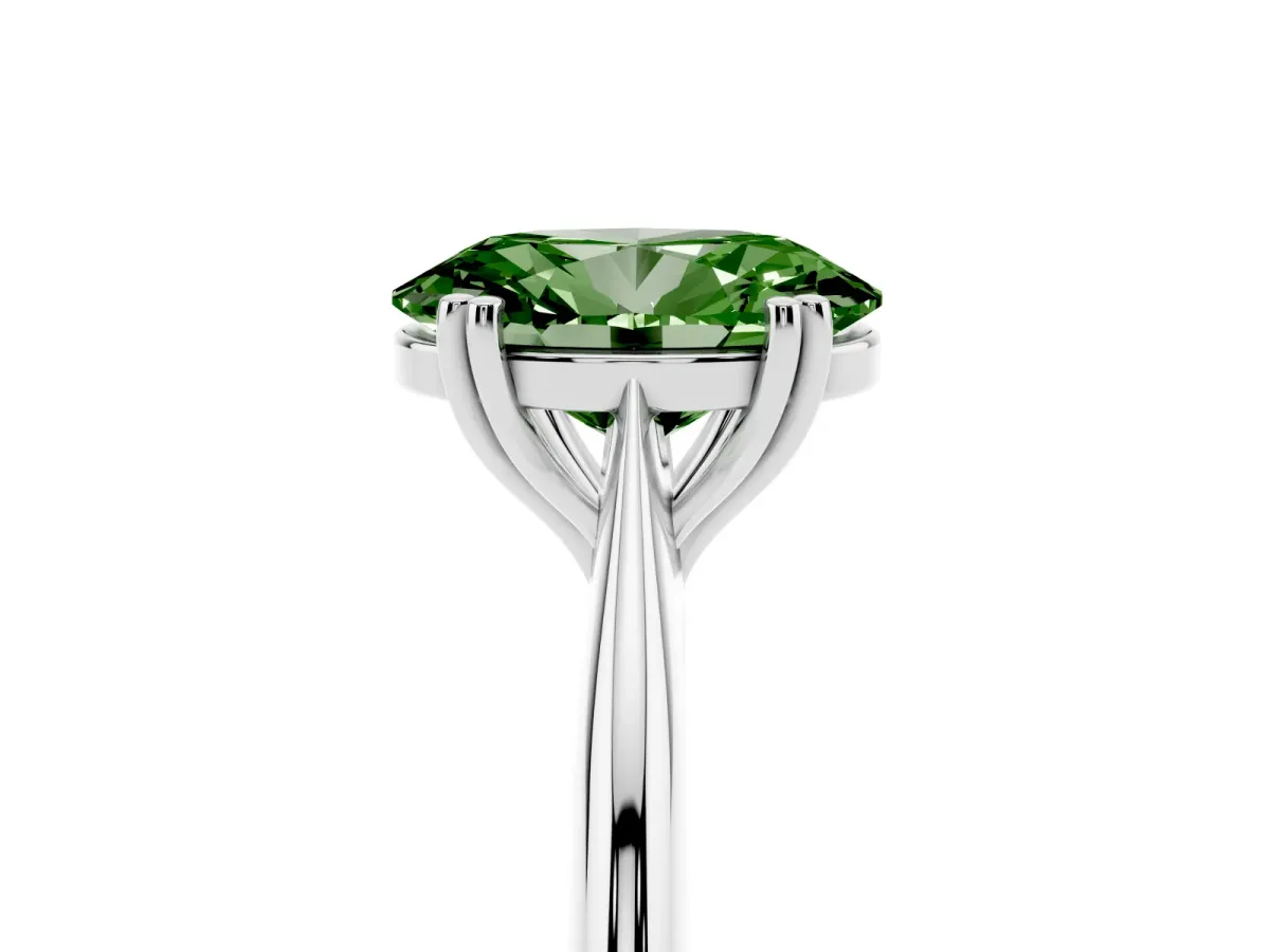 Fancy Green Oval Cut Solitaire Diamond Ring with Six-Prong Setting and Classic Band Silver
