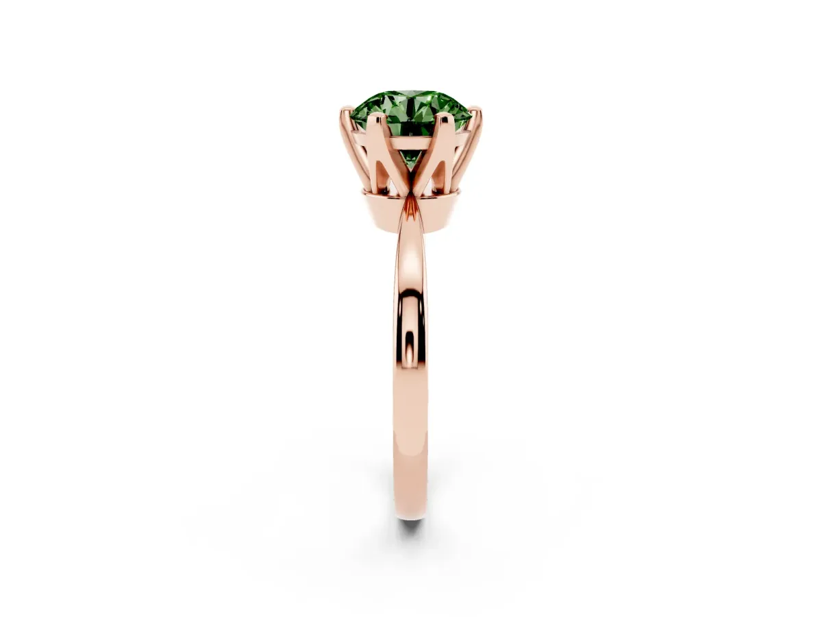 Fancy Green Round Cut Solitaire Engagement Ring with Six-Prong Setting and Tapered Band Rose gold
