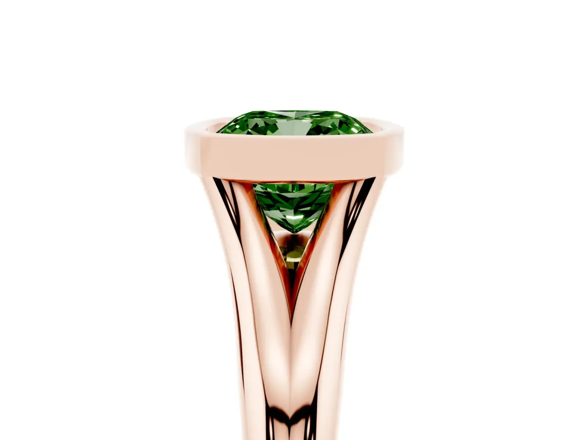 Fancy Green Bezel Set Cushion Cut Solitaire Diamond Ring with Smooth Band Rose gold
