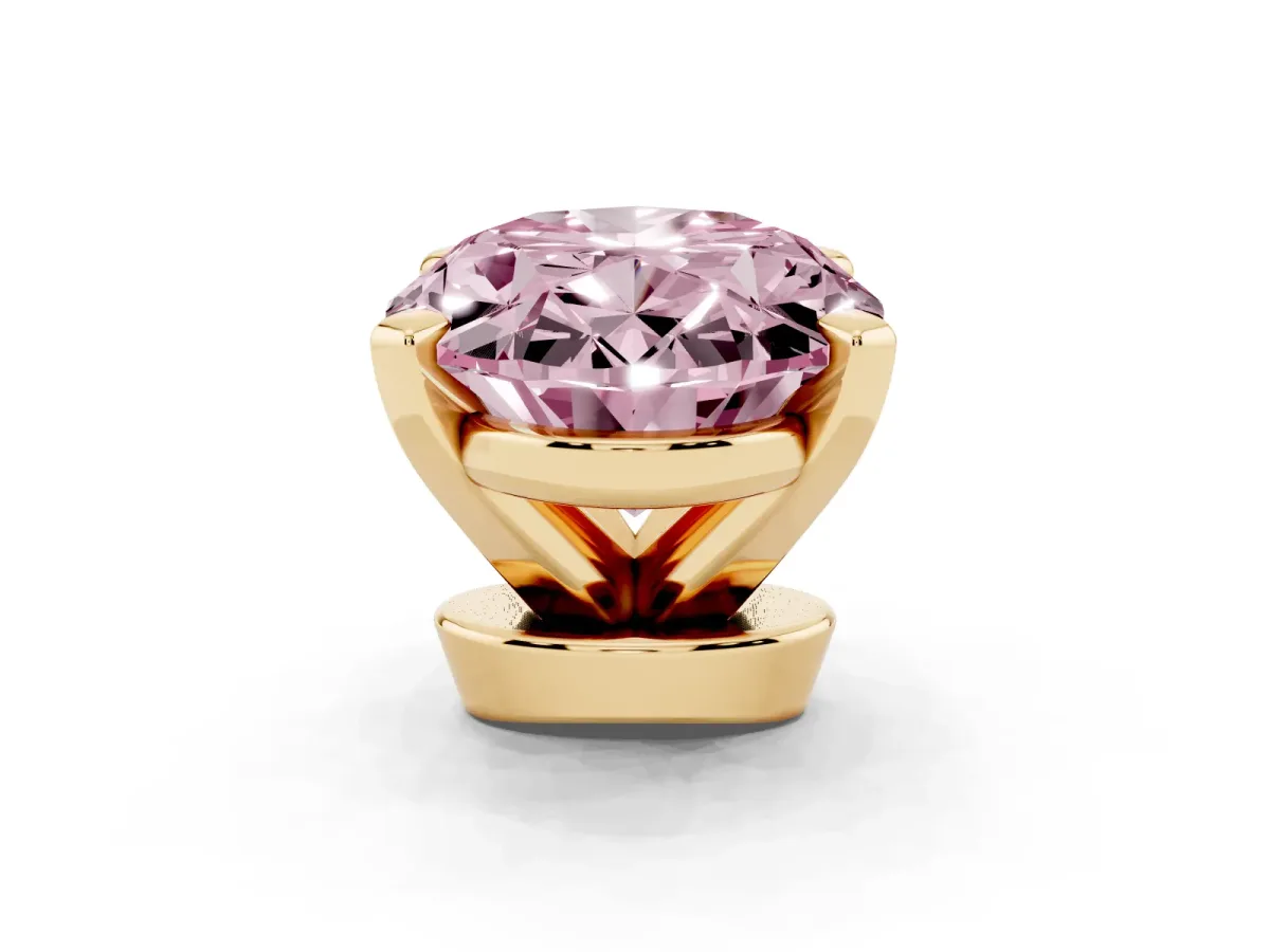 Fancy Pink Oval Cut Diamond Solitaire Ring with Prong Setting and Classic Band Yellow gold