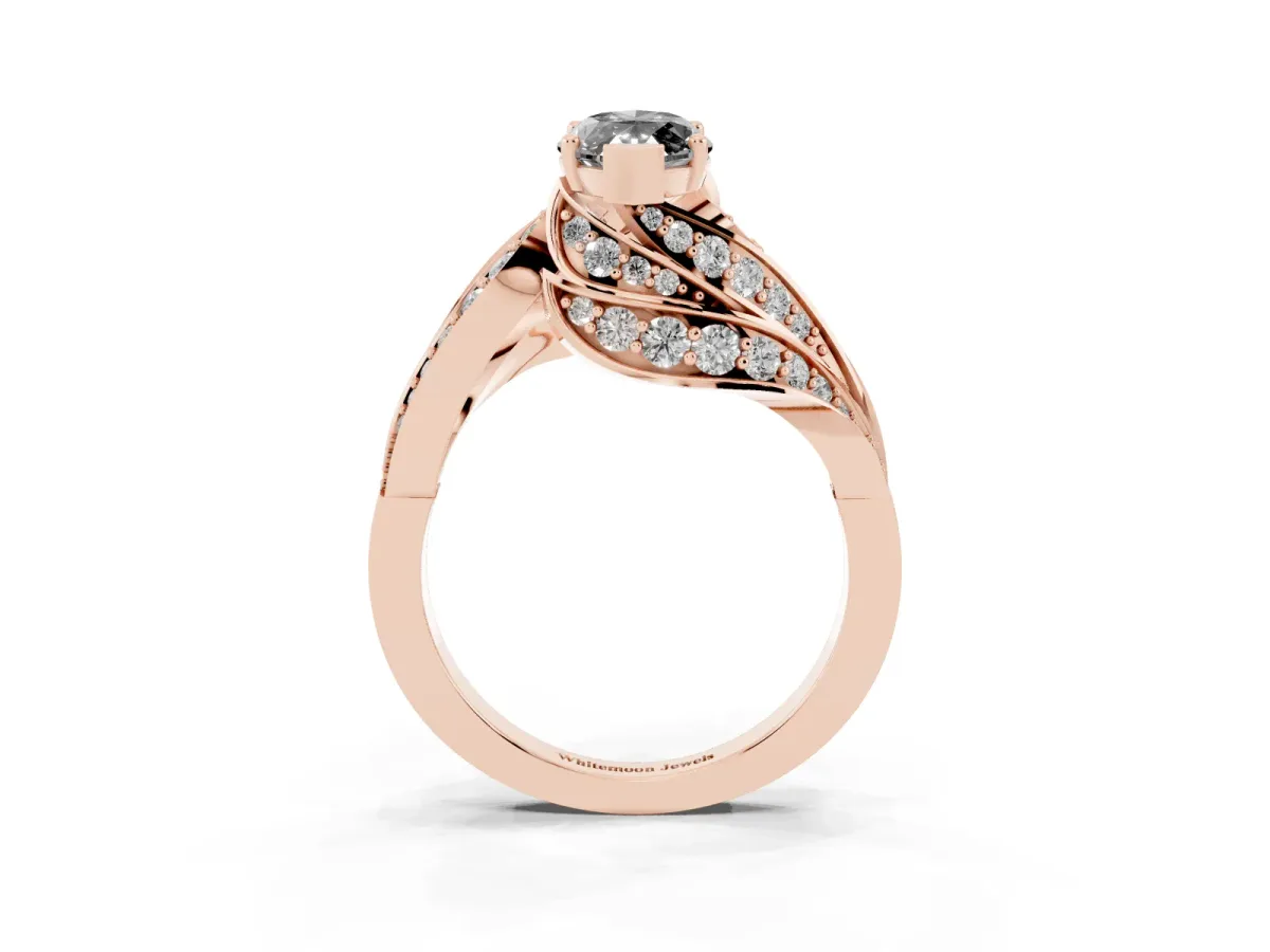 Fancy Black Marquise Cut Diamond Solitaire Ring with Prong Setting and Twisted Pavé Band Rose gold