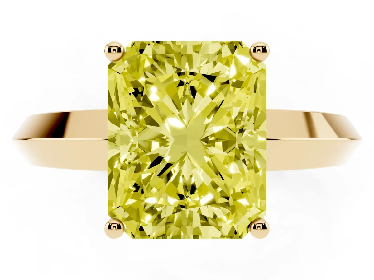 Fancy Yellow Radiant Cut Cut Solitaire Engagement Ring with Flat Band and Four-Prong Setting Yellow gold