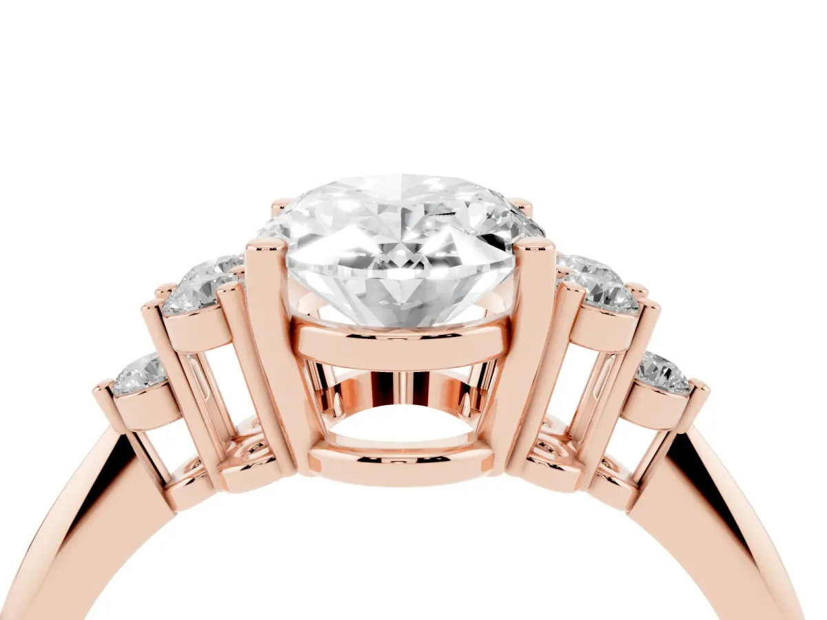 Oval Cut Cut Diamond Cluster Ring with Solitaire Band and Four-Prong Setting Rose gold