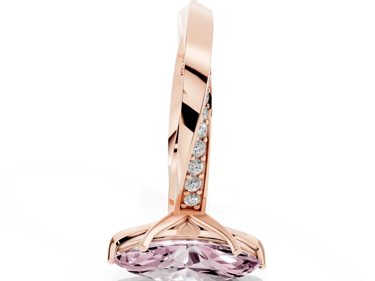Fancy Pink Marquise Cut Diamond Engagement Ring with Side Stone Accents and Four-Prong Setting Rose gold