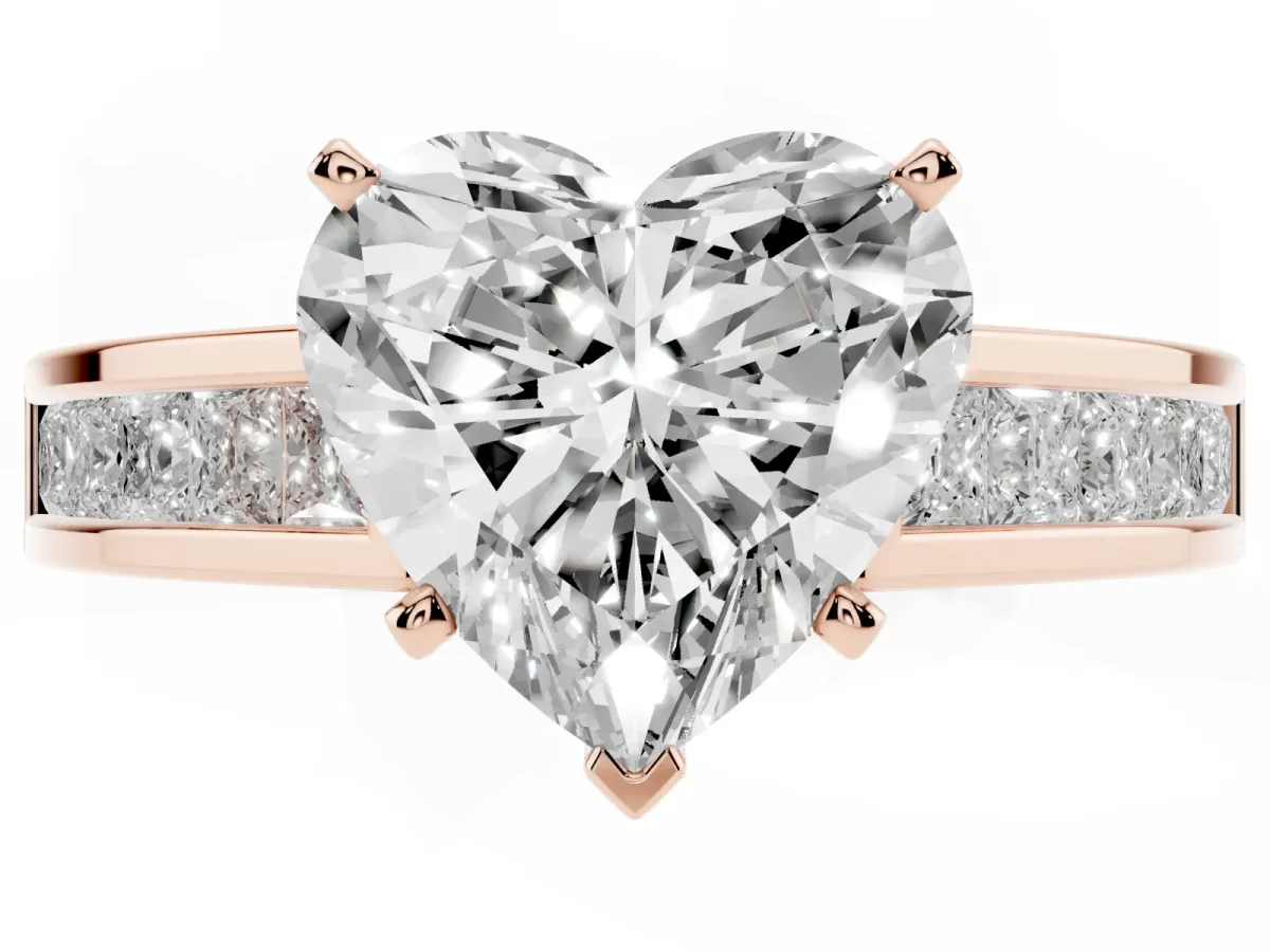 Heart Cut Solitaire Diamond Ring with Channel-Set Band and Four-Prong Setting Rose gold