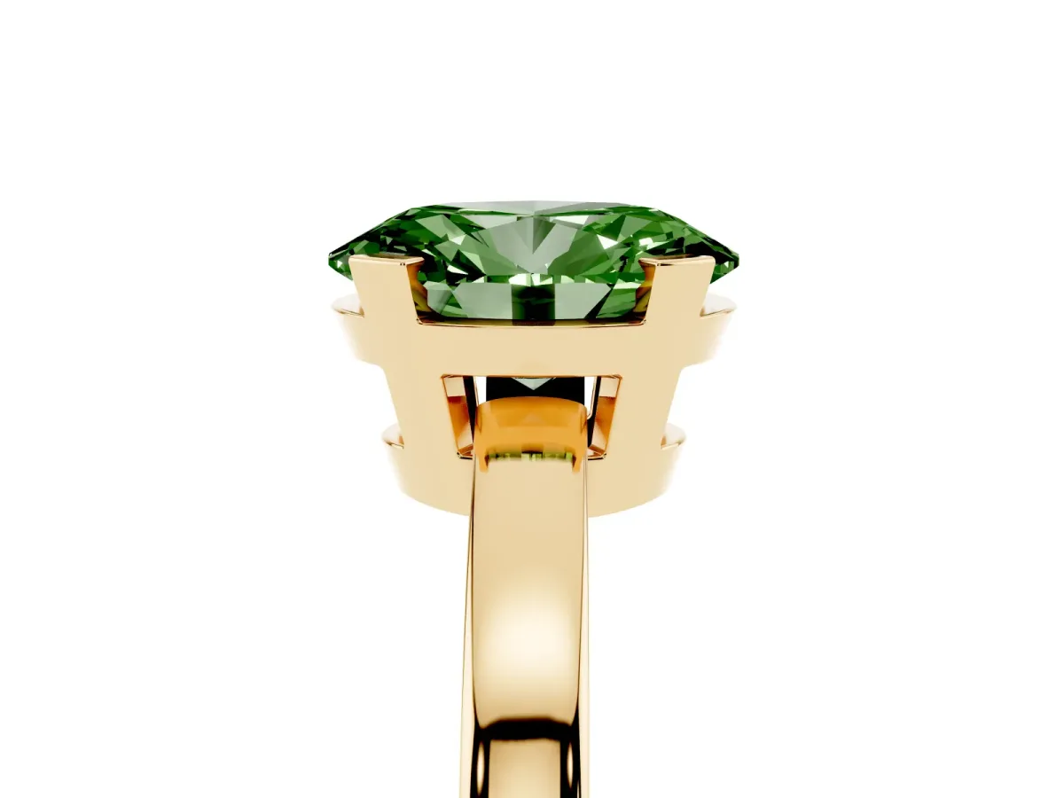 Fancy Green Oval Cut Cut Solitaire Ring with Four-Prong Setting and Classic Band Yellow gold