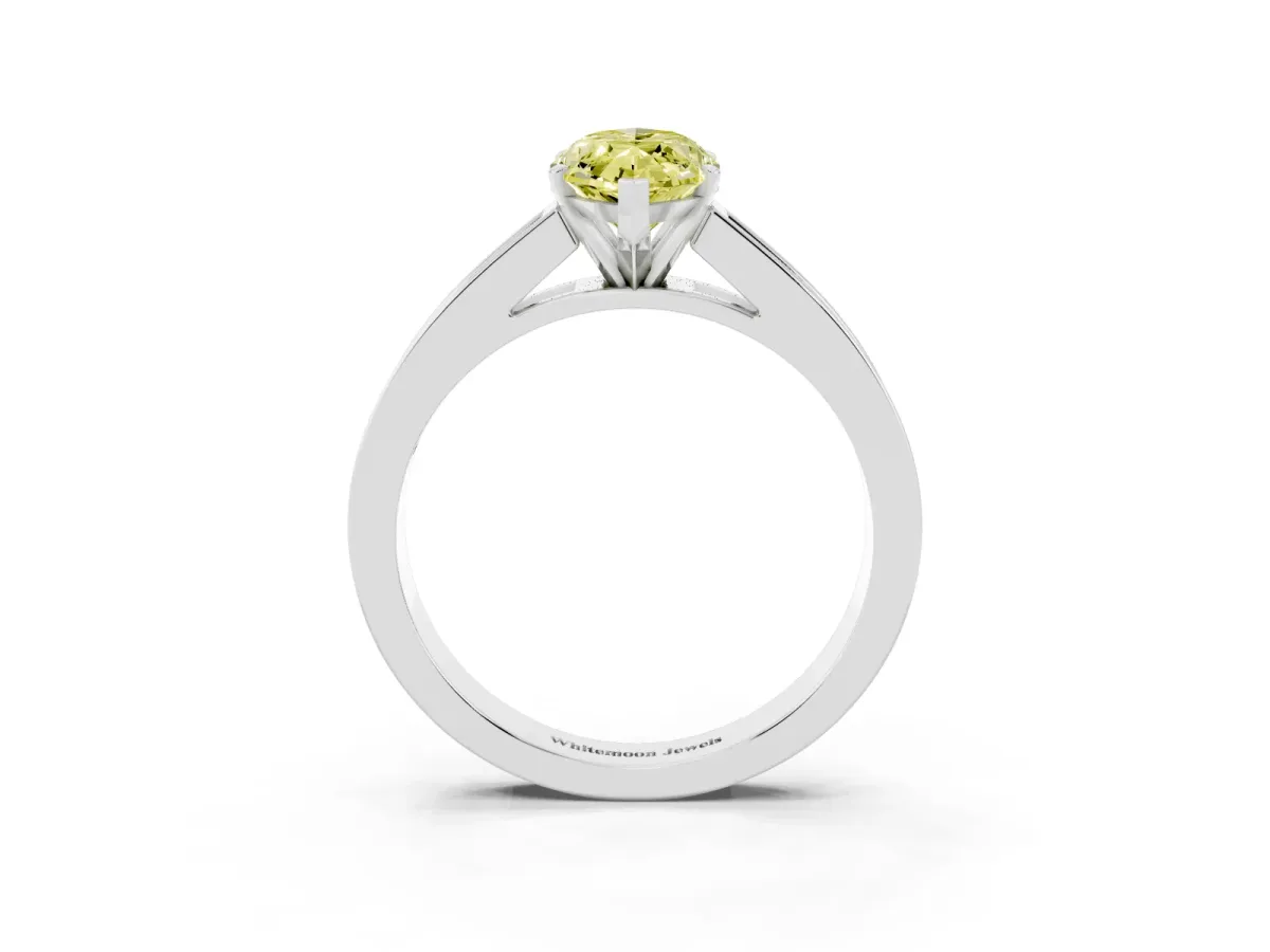 Fancy Yellow Marquise Cut Solitaire Diamond Ring with Channel-Set Band and Four-Prong Setting Silver