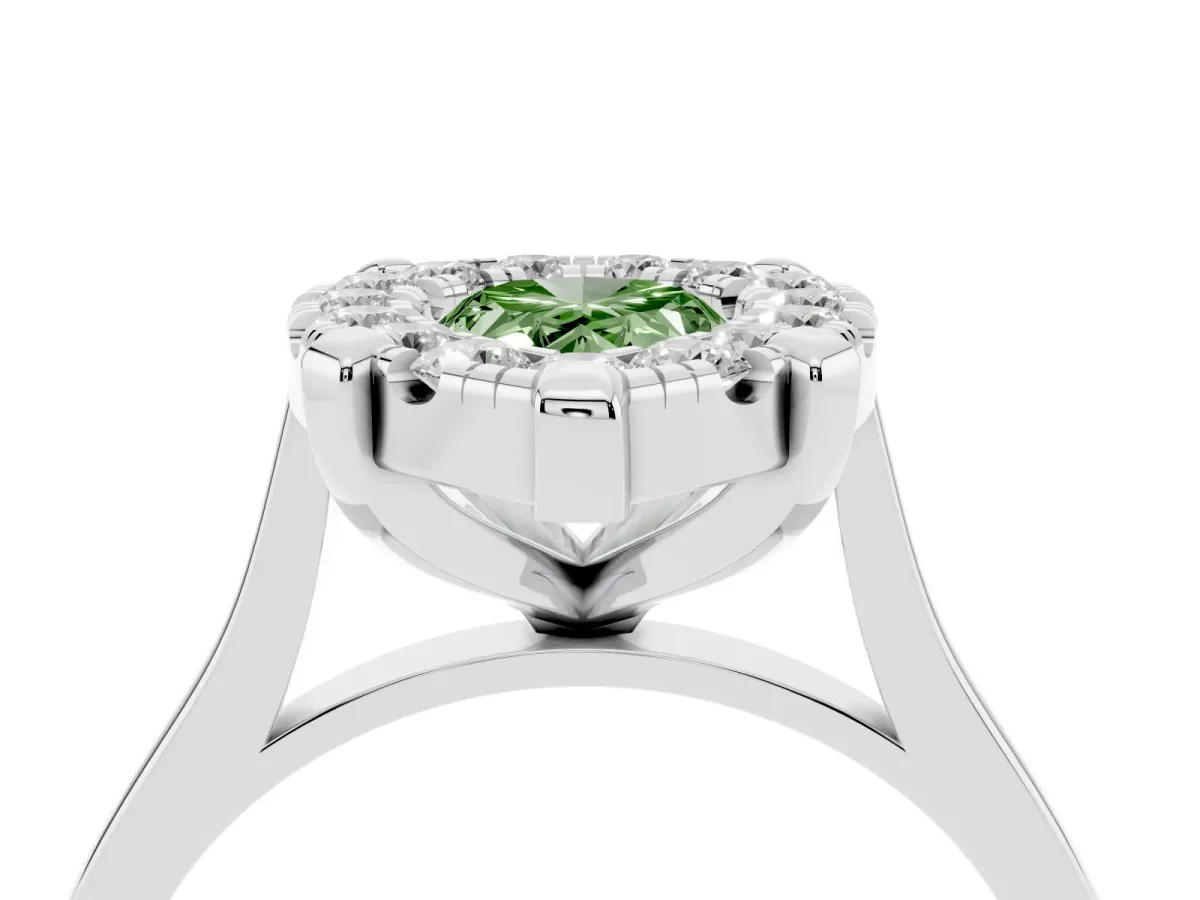 Fancy Green Pear Cut Diamond Cluster Halo Solitaire with Four-Prong Setting Platinum