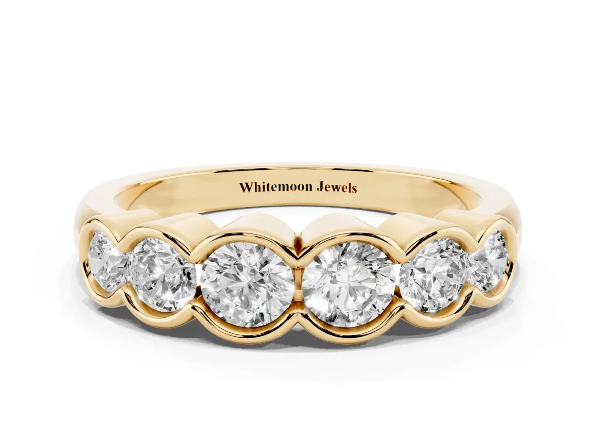 Round Diamond Scalloped Bezel Set Eternity Band Yellow gold