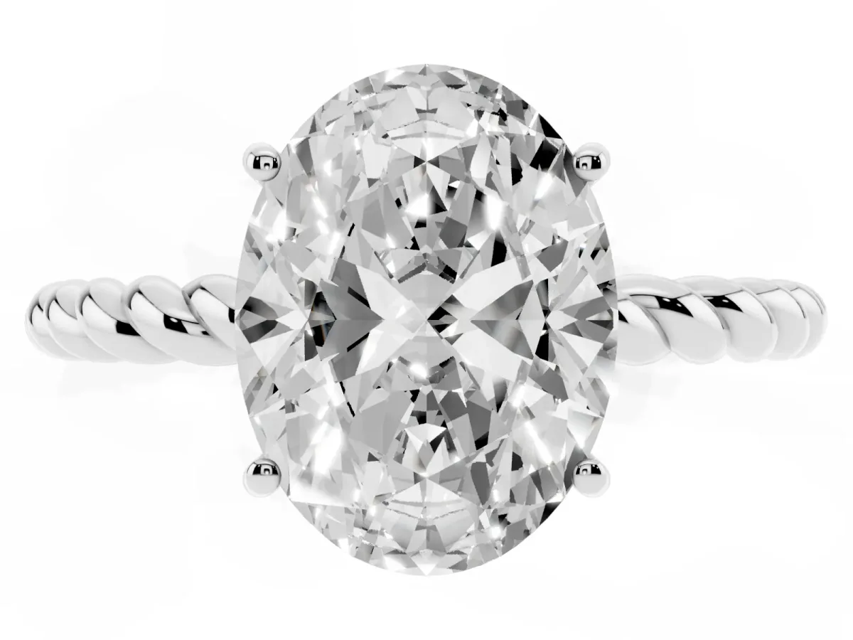 Oval Cut Solitaire Twist Band Ring with Four-Prong Setting Platinum