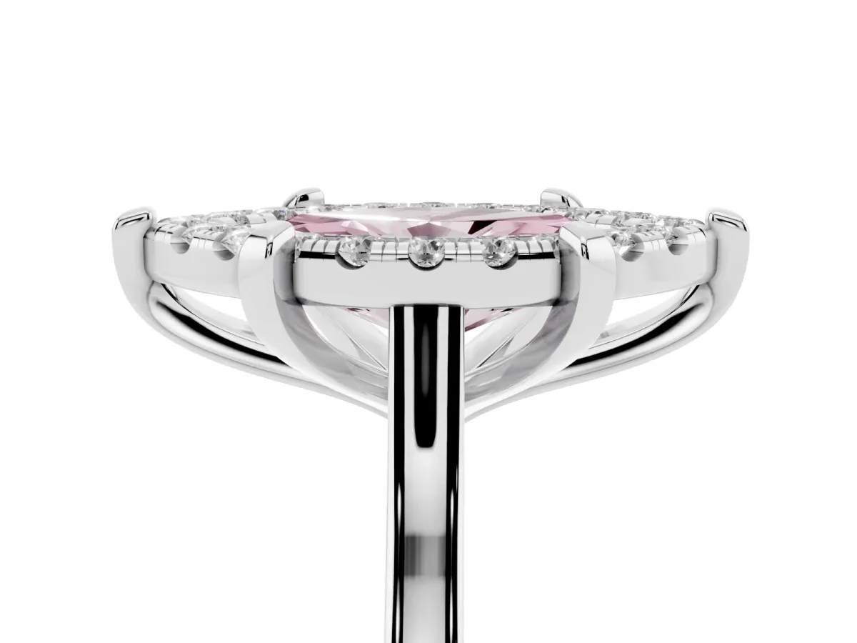Fancy Pink Marquise Cut Diamond Cluster Halo Solitaire with Four-Prong Setting Silver