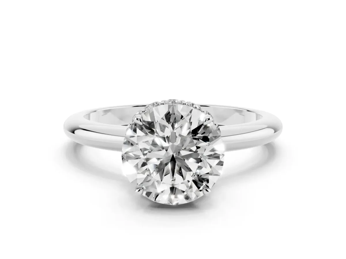 Round Cut Brilliant Solitaire Engagement Ring with Six-Prong Setting and Classic Band White gold