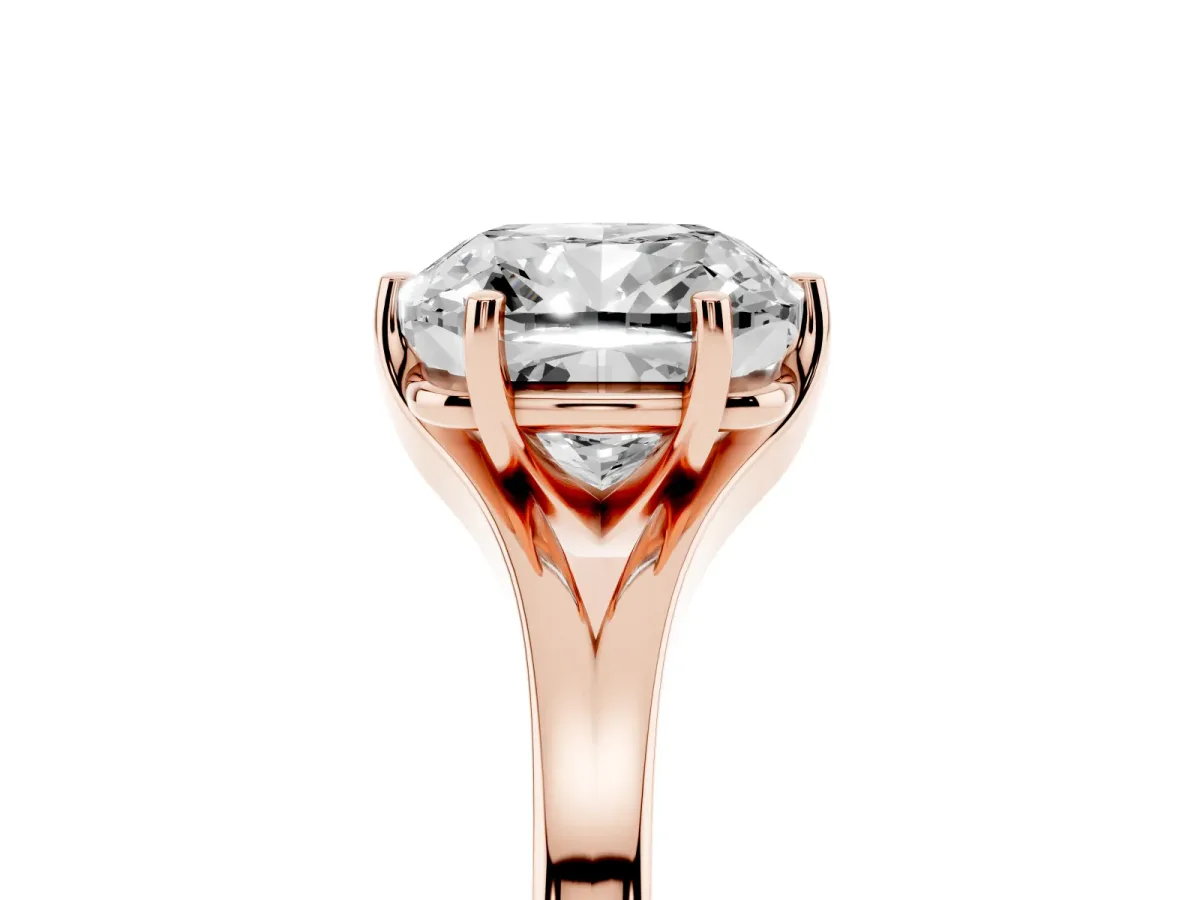 Cushion Cut Solitaire Diamond Ring with Six-Prong Setting and Tapered Band Rose gold