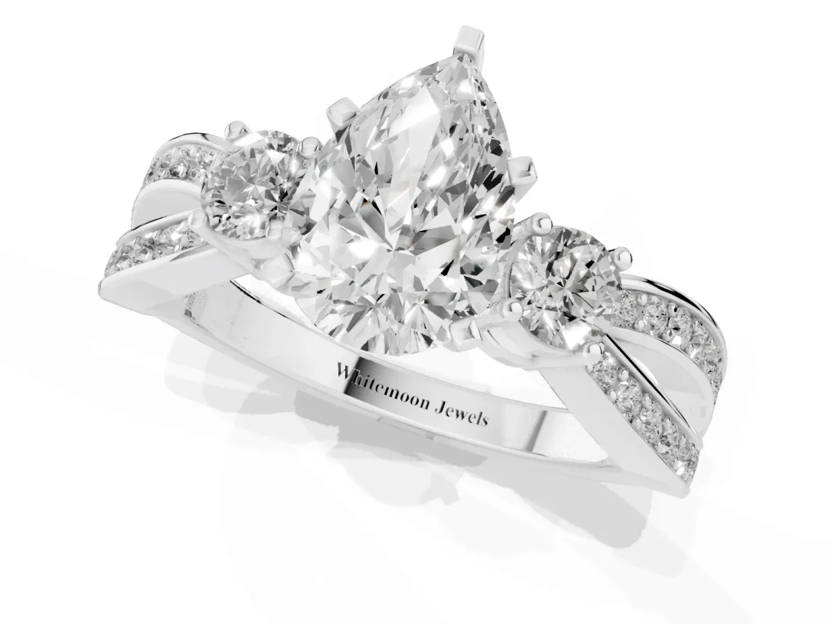 Three-Stone Pear Cut Cut Diamond Twist Band with Prong Setting Silver