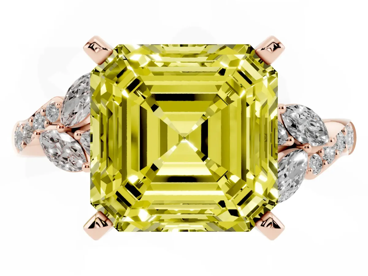 Fancy Yellow Asscher Cut Solitaire Marquise Twist Band with Six-Prong Setting Rose gold