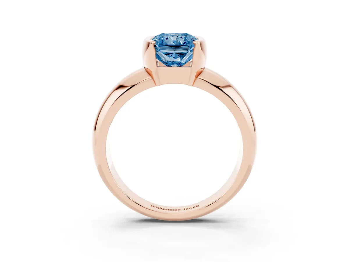 Fancy Blue Radiant Cut Solitaire Tension Set Diamond Ring with Wide Band Rose gold