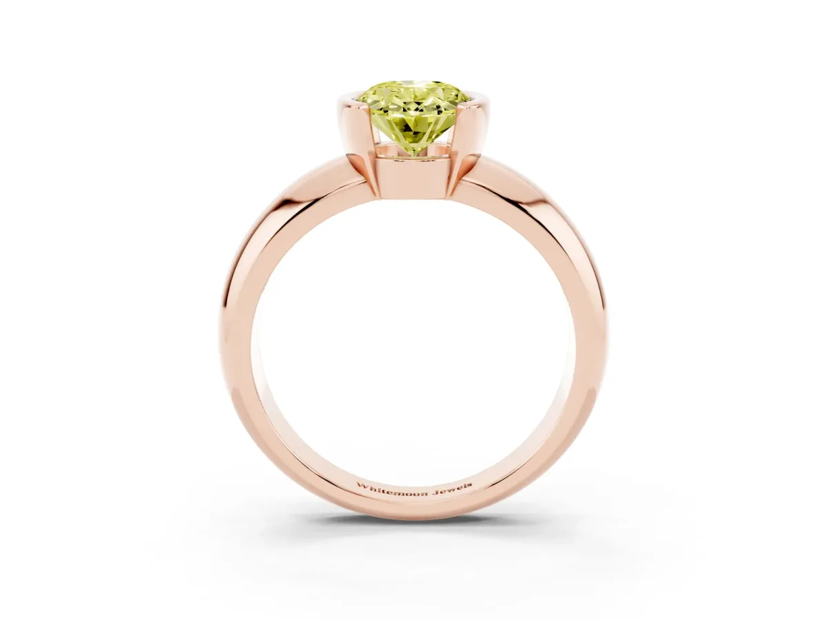 Fancy Yellow Oval Cut Solitaire Tension Set Diamond Ring with Wide Band Rose gold