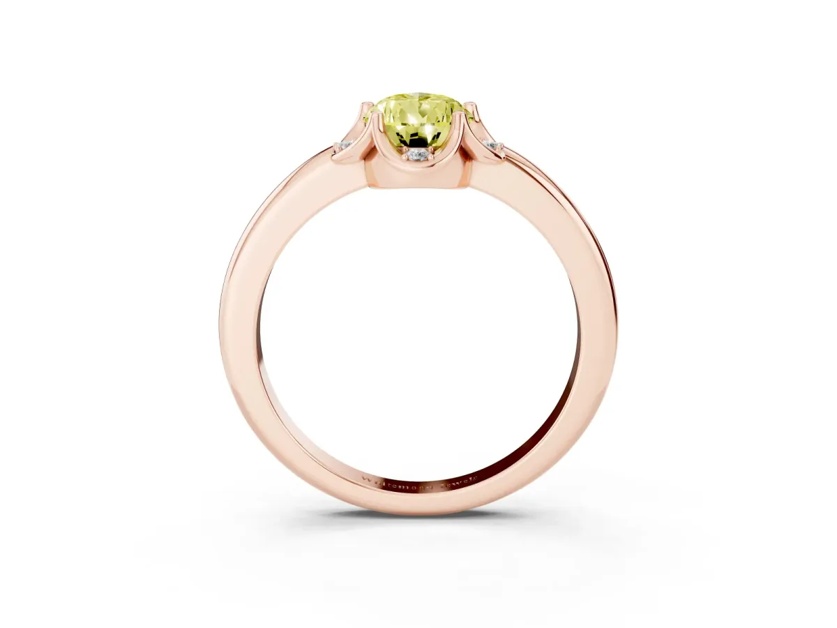 Fancy Yellow Pear Cut Halo Diamond Ring with Round Cluster Setting, Solitaire Band, and Four-Prong Setting Rose gold