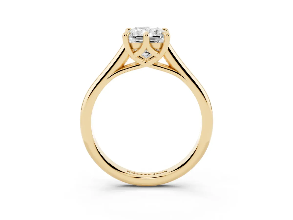 Radiant Cut Solitaire Engagement Ring with Six-Prong Setting and Classic Band Yellow gold