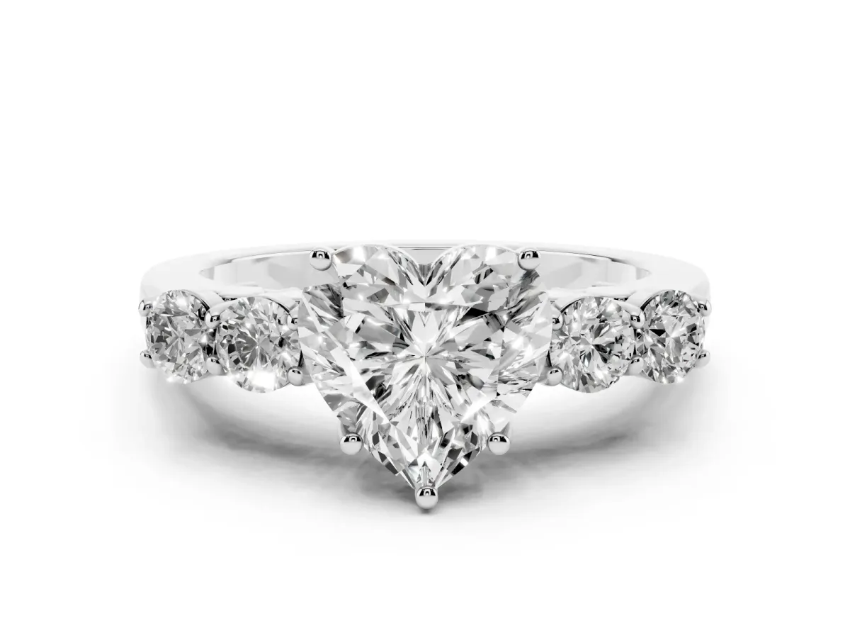 Heart Cut Cut Diamond Five-Stone Prong Set White Gold Ring Platinum